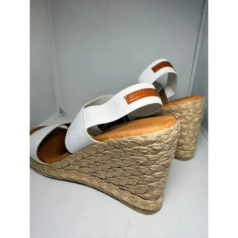 André Assous White Elastic Espadrille Wedge Sandals Made in Spain Size 37